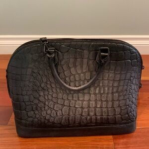 Civico-93 Italian Handmade Black Crocodile-Embossed Leather Tote